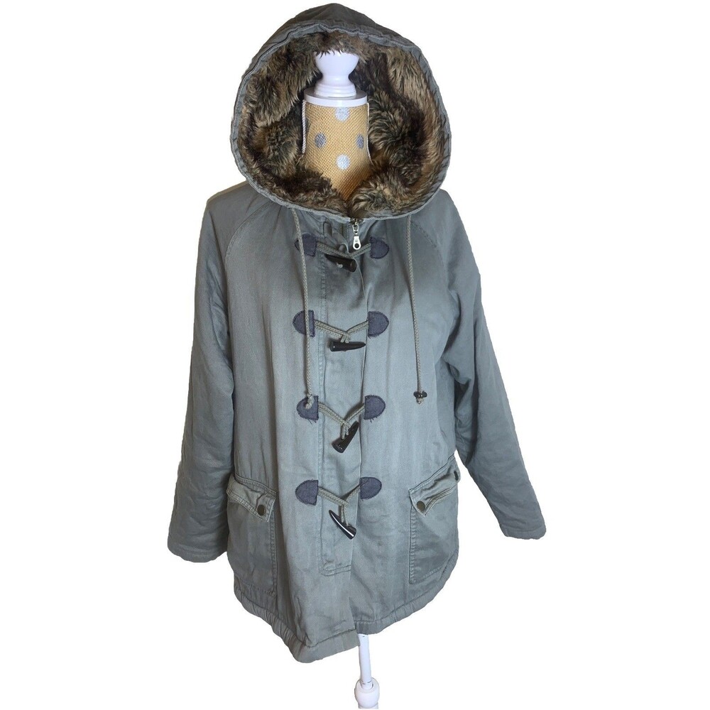 Delia’s Y2K VTG Sherpa Lined Faux Fur Hood Coat Bella Swan Granola Cabin 00s L